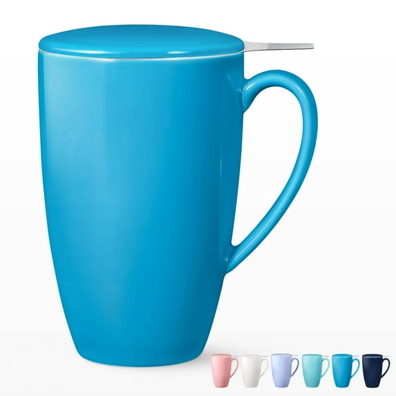 Tea Cup with Lid, Tea Infuser Cup, 500ml 16oz Mug, Tea Cup with Stainless Steel Filter, Tea Cup with Infuser, Tea Mugs with Infuser and Lid, Tea Gifts for Tea Lovers, Tea Infuser Mug - Medium blue