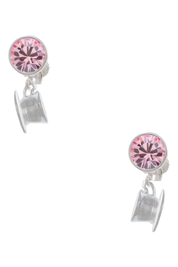 Silvertone Tea Cup Pink Crystal Clip on Earrings