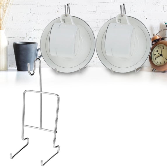 Tea Cup and Saucer Display Stands Metal Mug Hooks Elegant Vintage Tea Cup Saucer Rack Sturdy Mug Storage Display Stands for Kitchen Plate Teapot,Coffee Mug Holder Mug Organizer(Silver)