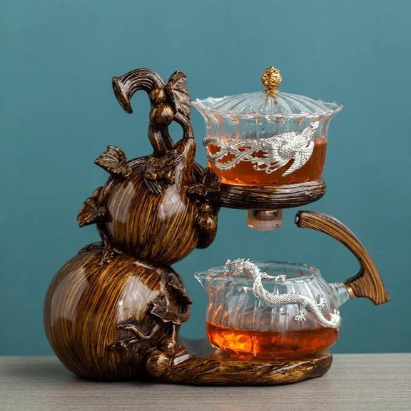 Tea Cup Set Magnetic Water Diversion Rotating Cover Bowl Heat-Resistant Glass Tea Set Automatic Tea Maker Lazy Kungfu Teapot Drinking Teapots & Coffee Servers Travel Tea Set