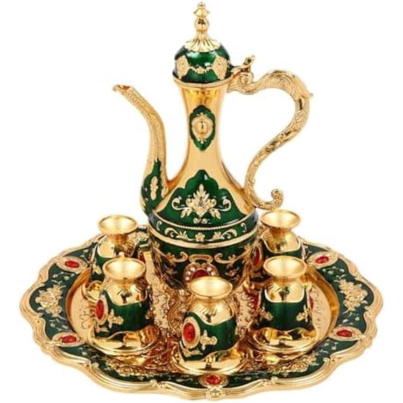 Tea Cup Set, Vintage Turkish Coffee Set with Tray, Pot and 6 Cups, Turkish Luxury Teapot Set for Home Decor Birthday Christmas Housewarming Wedding$$Home Decor, Kitchen, & Other