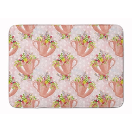 Tea Cup and Flowers Pink Machine Washable Memory Foam Mat