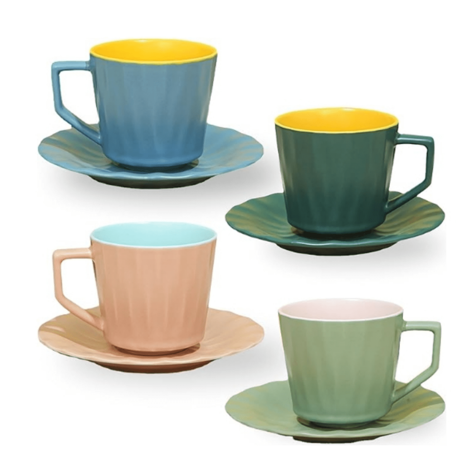 ARRADENS Porcelain Tea Cups And Saucers Set Of 4 - 7.5 Oz Large Espresso Cups, Dishwasher & Microwave Safe, Gift Box