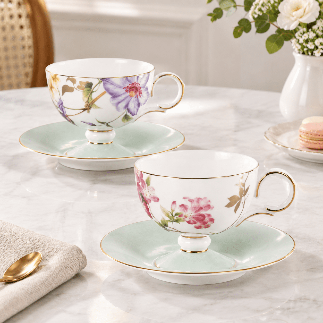 Tea Cups Set Of 2 Ceramic Flpattern Cup - Walmart.com