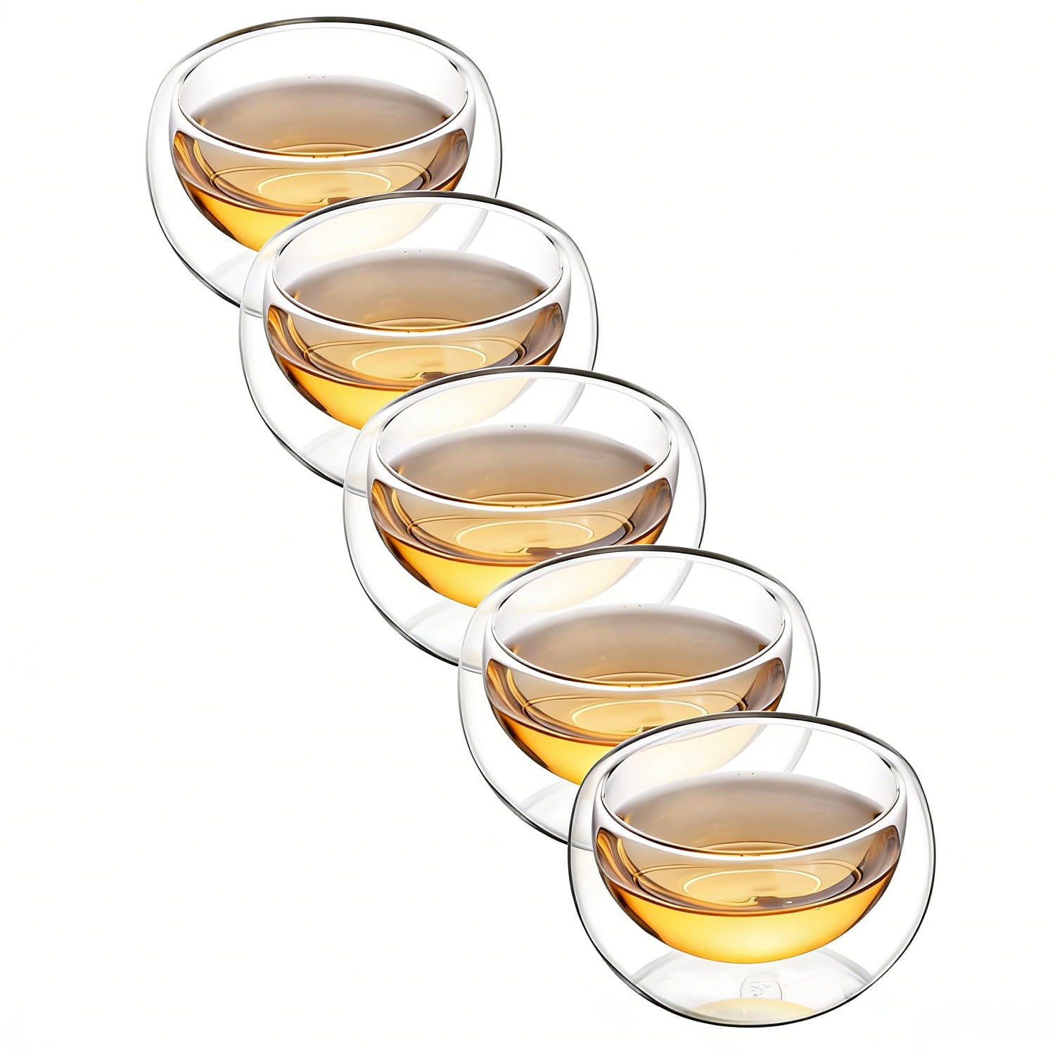 Tea Cups Set of 5 Double Wall Glass Tea Cup, 5.1oz Asian Insulated Clear Teacups 150ML,Small Espresso Cup for Coffee