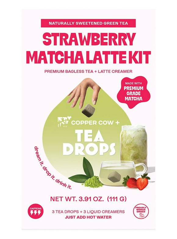 Tea Drops Strawberry Matcha Tea Latte Kit, Caffeinated, Hot or Iced, 3.91oz, 3 Servings