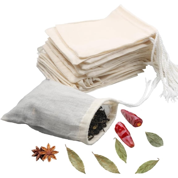Tea Filter Bags 10 Pcs Reusable Loose Leaf with Drawstring for Coffee 3  4 Inch
