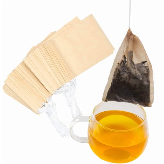 Tea Filter bags, safe and natural material, disposable tea infuser, empty tea bag with drawstring for loose leaf tea, set of 100（3.15 x 3.94 inch ） (Initial)