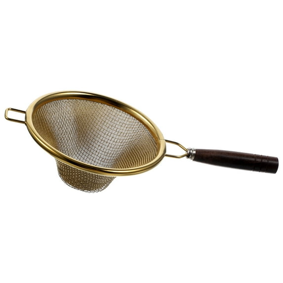 Golden Stainless Steel Tea Strainer with Fine Mesh and Wooden Handle, Easy to Use for Home Brewing