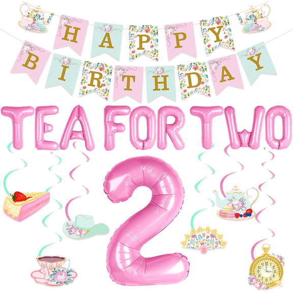 Tea For Two Party Decorations Tea Party Decorations Tea Party Balloons Tea Party Birthday Decorations Tea Party Banner Floral Birthday Banner