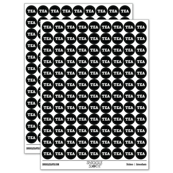 Tea Fun Text 200+ Round Stickers - Black - Gloss Finish - 0.50" Size