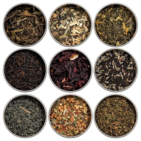 Tea Gift Box, Assorted, 9 Tins, Heavenly Tea Leaves