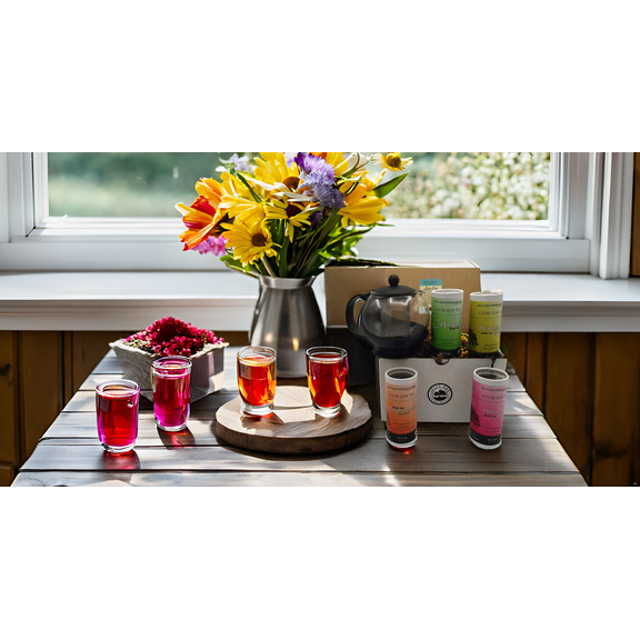 Tea Gift Set + 1 Tea Pot Infused Tea Set. The Unforgettable Gift for Tea Lovers! Contain 4 Assorted Teas: Ginger Turmeric Herbal, Black Tea, Green Jasmine, Hibiscus, Herbal, Zest