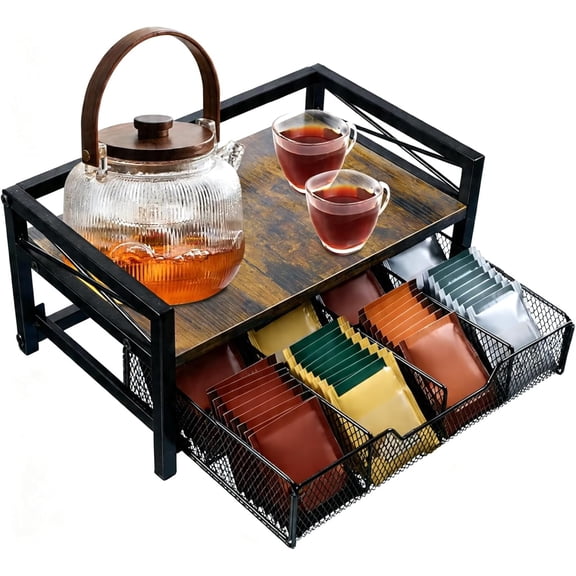 Tea Holder Organizer,Wood Tea Box Organizer Storage Box,Tea Caddy for Tea Bags Organizer Drawer,with 8 Compartments Multi-Functional Tea Station Chest for Countertop