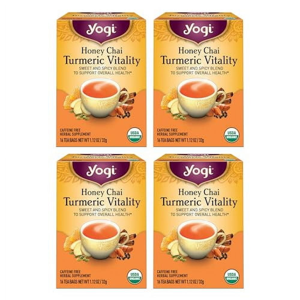 Tea Honey Chai Turmeric Vitality Tea - 16 Tea Bags Per Pack (4 Packs) - Organic Tea To Support Overall Health - Includes Cinnamon Bark, Turmeric Root, Cardamom Pod, Ginger Root & More