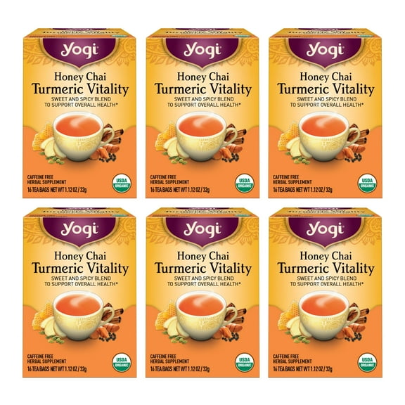 Tea Honey Chai Turmeric Vitality Tea - 16 Tea Bags Per Pack (6 Packs) - Organic Tea To Support Overall Health - Includes Cinnamon Bark, Turmeric Root, Cardamom Pod, Ginger Root & More