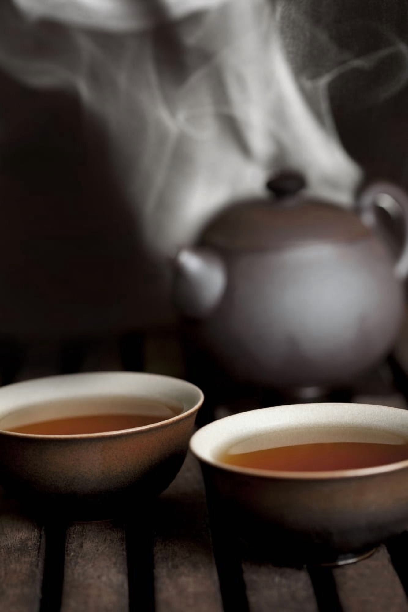 Tea In Cups With A Steaming Pot In The Background Canvas Art - Mathieu Dupuis Design Pics (22 x 34)