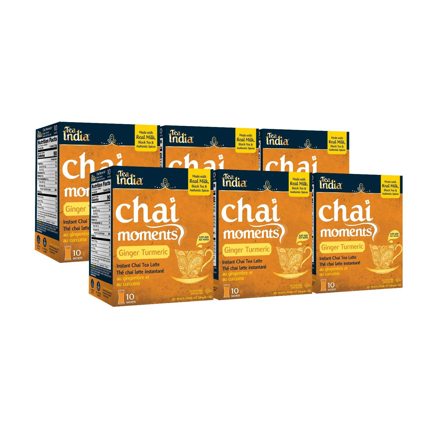 Tea India Chai Moments Ginger Turmeric Chai Tea Instant Latte Mix