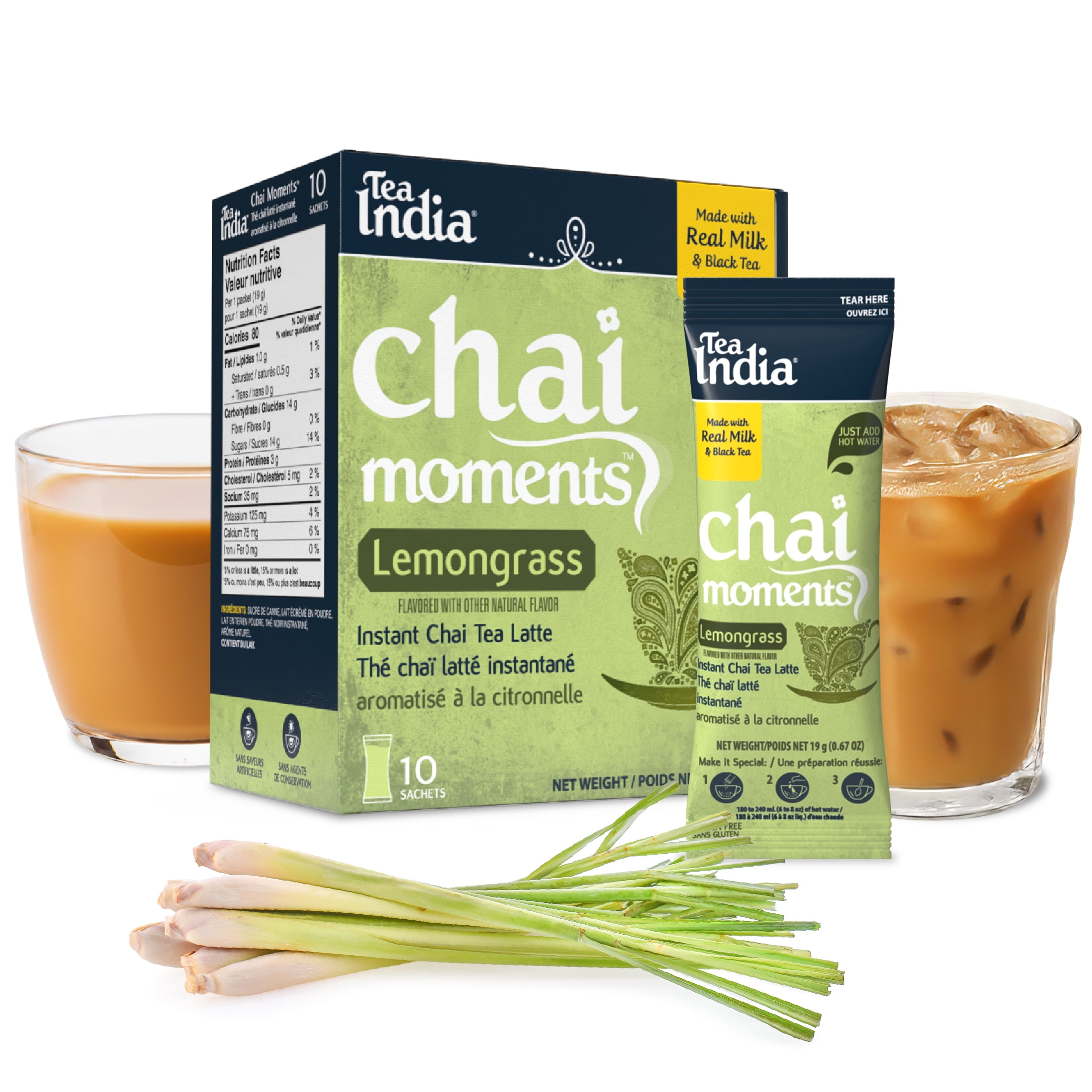 Tea India Chai Moments Lemongrass Tea Instant Latte Powder, 10 Packets ...