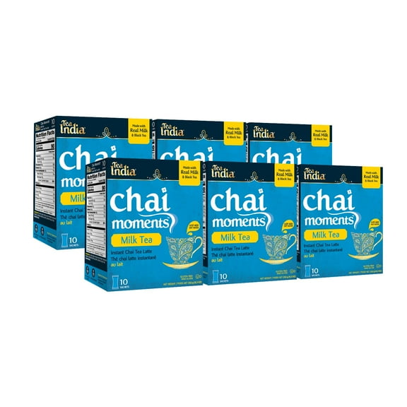 Tea India Chai Moments Milk Tea Instant Chai Tea Powder With Milk And Sugar Instant Latte Mix Flavorful Blend Of Black Tea & Natural Ingredients Indian Tea Individually Wrapped 10 Sachets Pack of 6