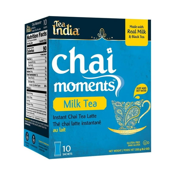 Tea India Chai Moments Milk Tea Instant Chai Tea Powder With Milk And Sugar Instant Latte Mix Flavorful Blend Of Black Tea & Natural Ingredients Traditional Indian Tea Individually Wrapped 10 Sachets