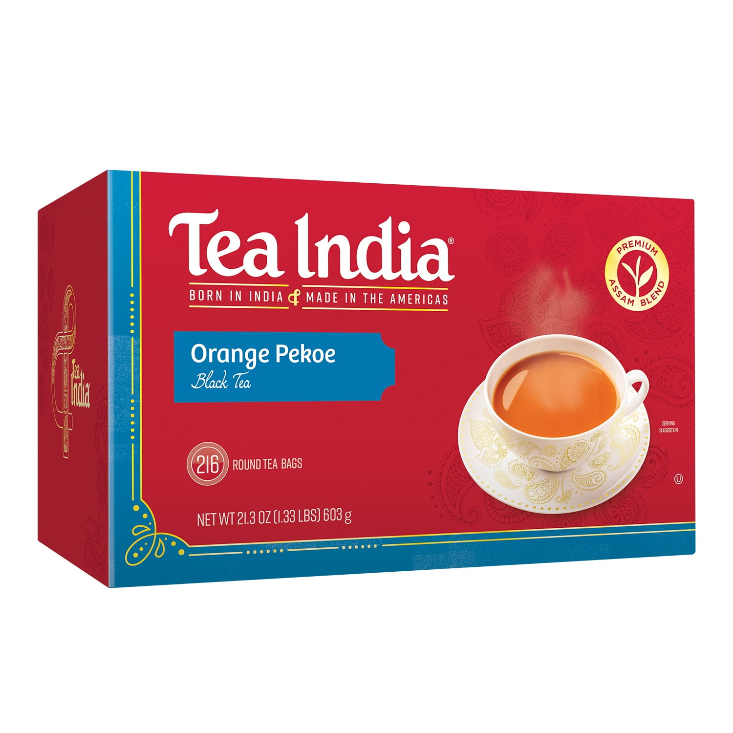 Tea India Orange Pekoe Black Tea Chai Flavorful Blend Of Black Tea & Natural Ingredients Strong Full-Bodied Traditional Indian Caffeinated Tea 216 Round Tea bags
