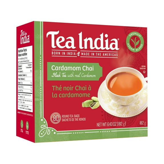 Tea India Premium Red Box Cardamom Chai Tea Flavorful Blend Of Premium Black Tea, Cardamom & Natural Ingredients Traditional Indian Caffeinated Tea 80 Round Tea bags