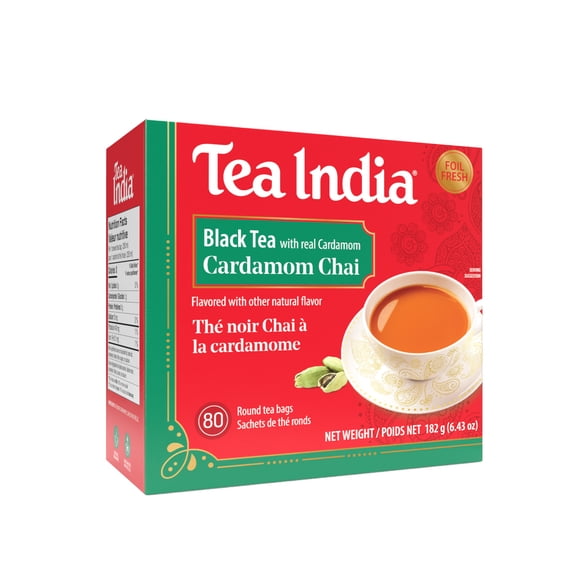 Tea India Premium Red Box Cardamom Chai Tea Flavorful Blend Of Premium Black Tea, Cardamom & Natural Ingredients Traditional Indian Caffeinated Tea 80 Round Tea bags