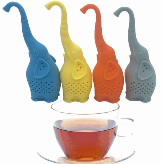 Tea Infuser 4pack - Elephant shaped silicone tea steeper in funny shape. Gag gift. Holds loose tea. Ideal gift for tea lovers