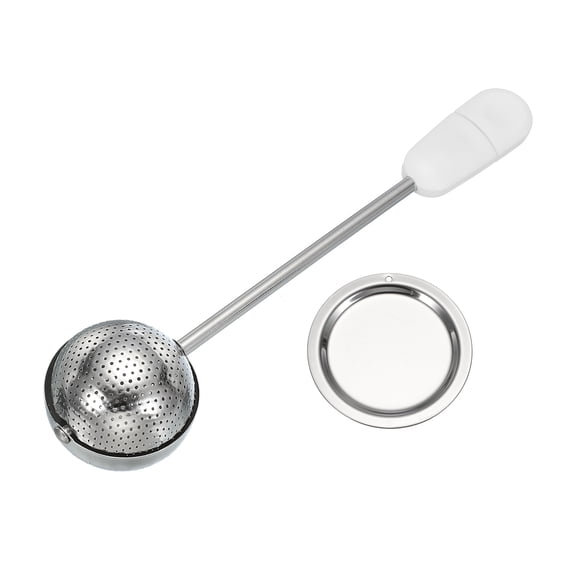 Tea Infuser for Loose Leaves, Stainless Steel Tea Infuser Filter with Round Plate, Twisting Handle Steeper Strainers for Cup and Teapot, Ball Shaped, White
