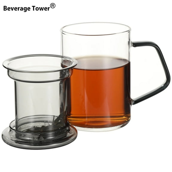 Tea Infuser Mug with Lid, 350 ml Glass Tea Cup with Infuser, Cold & Heat Resistant Glass Tea Cup with Handle, for Personal Tea Brewing at Office or Home