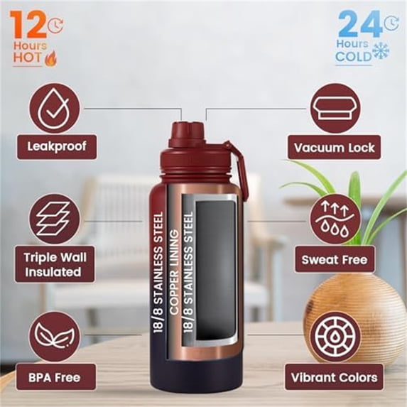 Tea Infuser Water Bottle 32 Oz – Triple Wall Insulated Stainless Steel ...