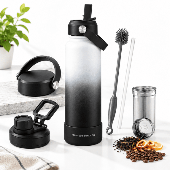 Tea Infuser Water Bottle 40 Oz - Triple Wallulated Stainless Steel ...
