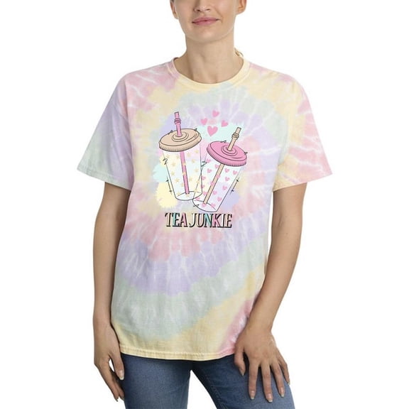 Tea Junkie Cute Tumbler Art Tie Dye Spiral Women -Image by Shutterstock, Female Medium