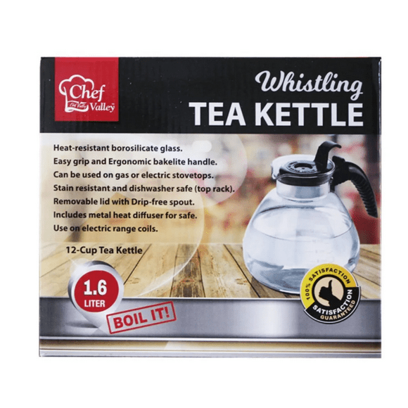 Tea Kettle 2.5L, Stylish and Durable Glass Tea Kettle with Stainless Steel Lid and Whistle, Heat-Resistant, Perfect for Stovetop Brewing