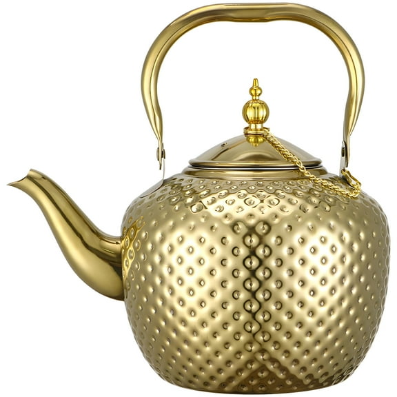 Tea Kettle, 2L Gold Stainless Steel Teapot with Infuser, Hammered Finish, Seamless Arc Handle, Curved Spout, Long-lasting and Elegant Design