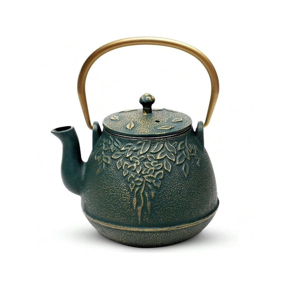 Tea Kettle Japanese Cast Iron Teapot With Infuser Leaf Design Cast Iron Tea Pot Stovetop Coated With Enameled Interior For 40 Ounce 1200 Ml Dark Green