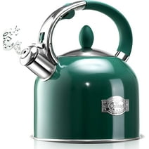 Tea Kettle - SUSTEAS 3.17QT Whistling Kettle with Ergonomic Handle - Premium Stainless Steel Tea Pots for Stove Top, Chic Vintage Teapot with Composite Base, Work for All Stovetops (Green)