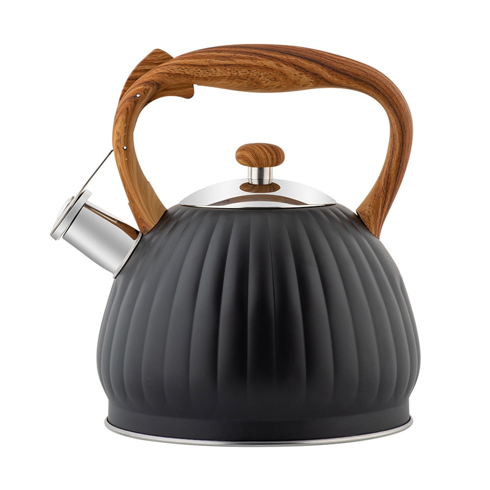 2.6QT Whistling Tea Kettle - Stainless Steel With Wood-Grain Handle (Induction Compatible