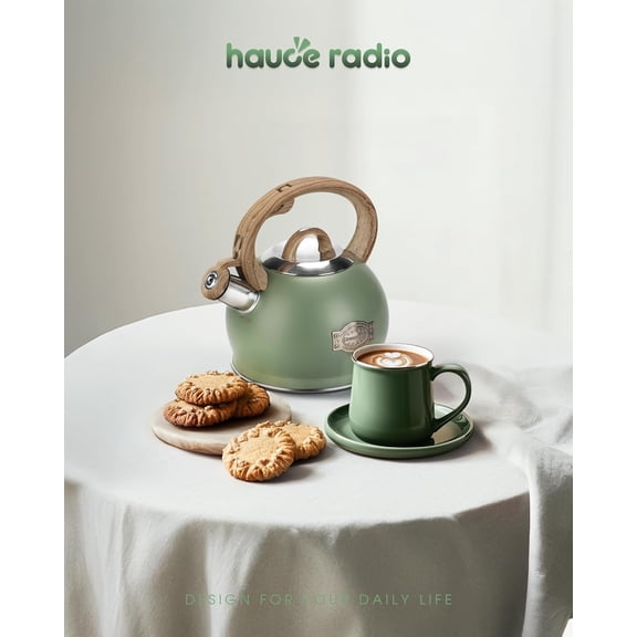 Tea Kettle Stovetop, 2.1 Quart Stove Top Whistling Tea Kettle, Teapot Kettles with  Stainless Steel and Wood Pattern Folding Handle, Suitable for All Heat Sources