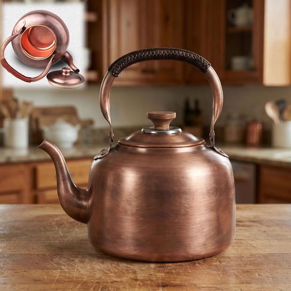 Tea Kettle Stovetop Whistling Copper Tea Pot for Stove 3.2QT Teapot Kettle Stovetop with Loud Whistle Lid, Vintage Kettles for Stove Top, Fast Boiling Water, Teapot for Gas Stoves