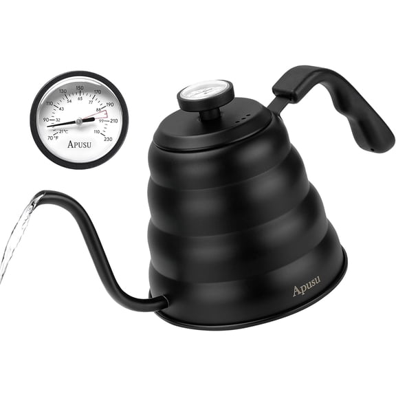 Tea Kettle with Thermometer Pot Black Stovetop Tea Kettle 40oz Gooseneck Kettle Teapot Pour Over Coffee Kettle with Thermometer,1200ml,5 Cup,Black,1Pack