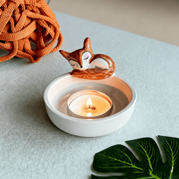 Tea Lamp Candlestick Sleeping Fox Candle Holder for Living Room Decoration