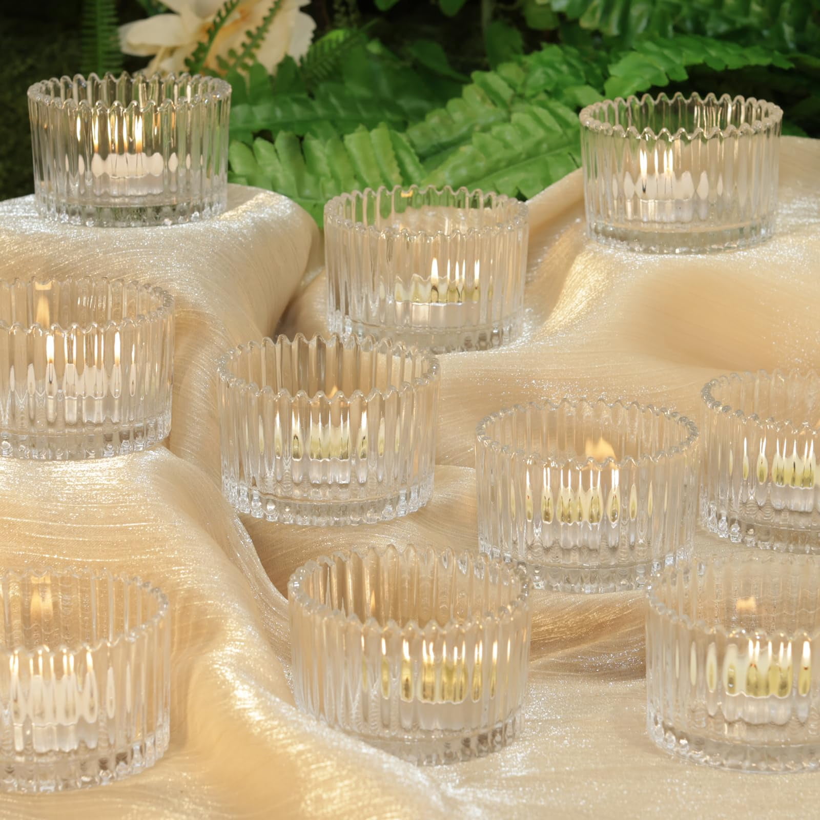 Tea Light Candle 20Pcs - Clear Glass Votive with Fluted and Ribbed Rim