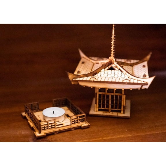 Tea Light Candle Holder Wood Japanese Pagoda Lantern Model to Get Peace, Love, and Zen Back Into Your Busy Life, Perfect for Gift and Keepsake