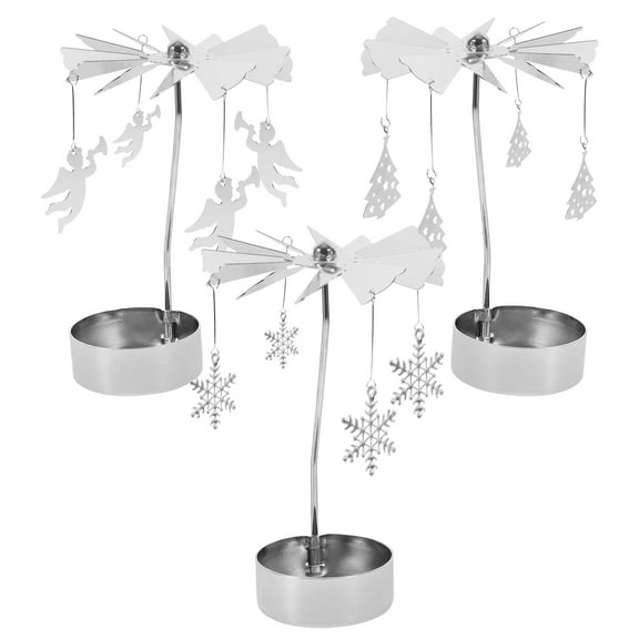 Tea Light Holder, 3Pcs Metal Rotating Holder Christmas Metal Candlesticks Snowflake Xmas Tree Design for Wedding Event Christmas Table Decor