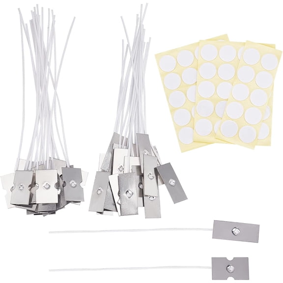 Tea Light Wicks kit 40pcs 8 Inch Cotton Candle Wicks Long Candle Wicks with Iron Rectangle Base and 50pcs Round Paper Stickers DIY