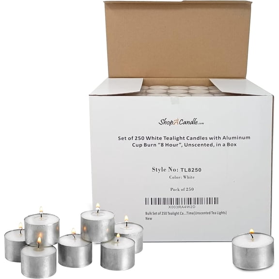 Tea Light in Metal Cups - 8 Hours Clean, Long Burning White Unscented - 250 Votive Bulk for Romantic Dinner, Wedding, Spa & Hotels by PARNOO