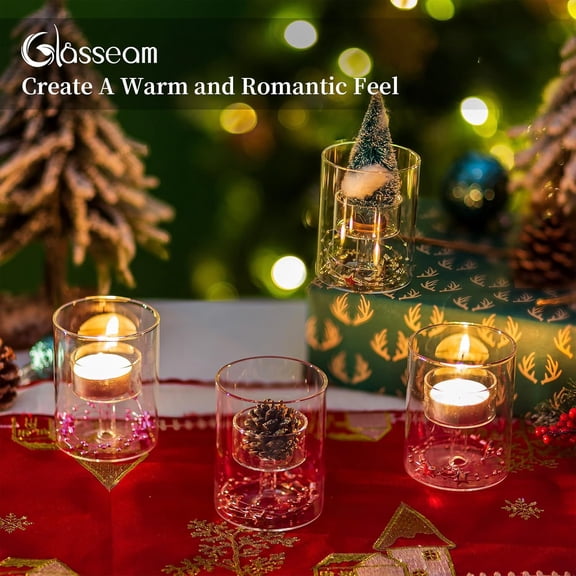 Tea Lights Candle Holder: Set of 12 Decorative Modern Clear Glass Cylinder Candle Holders for Table Wedding Centerpiece Birthday Party Decorations