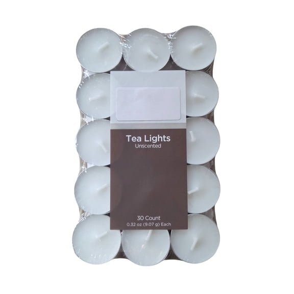 Tea Lights Candles 30 Count – Unscented White Tealight Candles, 0.32 oz Each, Small Decorative & Emergency Use